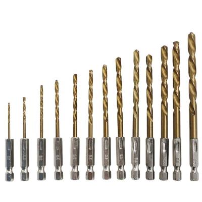 China 13Pcs 14 Metal Quality Hex Shank 1.5-6.5mm Drill Bits HSS Titanium Coated High Speed ​​Steel Drill Bits Set Machine Tools Accessories for sale