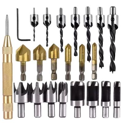 China 23pcs Drilling Wood DIY Tool Kit Set Wood Plug Cutter Countersink Wood Drill Bit For Drilling Chamfer Wood Cutter for sale