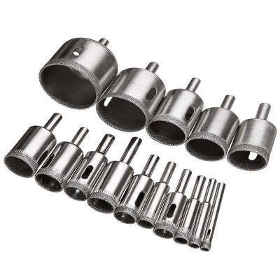 China Masonry Drilling 15 Pcs Diamond Coated Drill Bit Set Glass Marble Ceramic Tile Hole Saw Drilling Bit For Machine Tools 6mm-50mm for sale