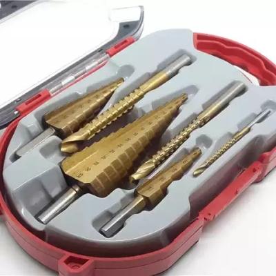 China Metal Drilling 6 Pcs HSS Step Titanium Steel Drill Bit Set 4-12/20/32mm Metal Hole Cutter Wood Cone Core Drilling Hole Saw Drill tool twist saw for sale