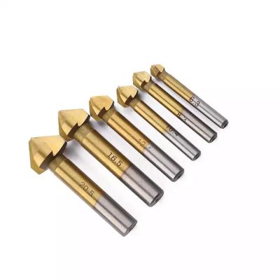 China 90 Degree HSS Titanium Metal Drilling 6pcs 3 Flute Plated Chamfer Chamfer Cutter End Mill Tool Countersink Drill Bit Set 6.3-20.5MM for sale