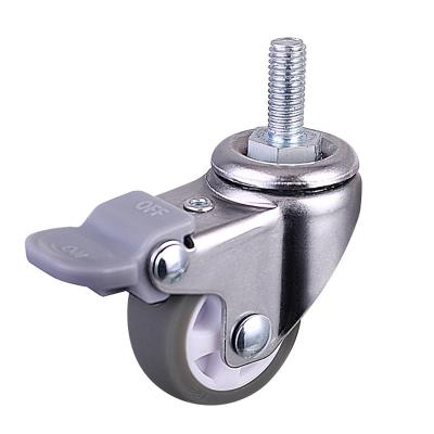 China PIVOTING 1.25 Inch Small Castor Wheels Light Duty Swivel Casters Gray Band M6x15 Threaded Stem Caster With Brake for sale