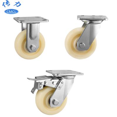 China 125x50 Rigid Swivel Industrial Caster With Brake Trolley Wheel 5 Inch Nylon Heavy Duty Casters for sale