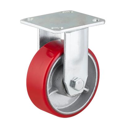 China Heavy Duty High Load PU Caster 4 Inch 145mm Iron Core Rigid Industrial Fixed Height Fixed Trolley Caster Wheel for sale