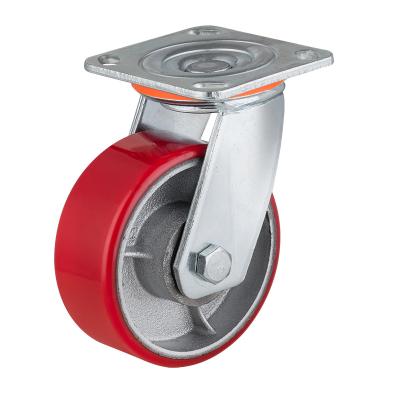 China Red PIVOT High Load PU Casters Wheels Caster 4 Inch Industrial Heavy Duty Iron Core Swivel Trolley Wheel for sale