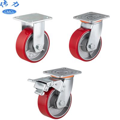 China 4 Inch Rigid Cast Polyurethane Casters 8 IN 5 Inch Caster Wheel Machine Equipment Industrial 6 In Heavy Duty Caster for sale