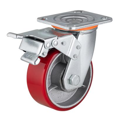 China PIVOT Private Label 5 Inch Heavy Duty Flat Caster Caster Wheel Caster Cast Polyurethane Brake Wheels Castor Wheels for sale