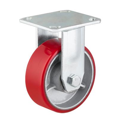 China OEM 6 Inch 192mm Iron Core PU Silent Heavy Duty Trolley Caster Fixed Wheel Rigid Height Caster Wheel for sale