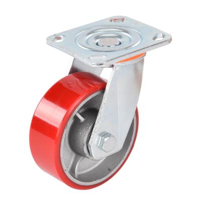 China Heavy Duty Swivel Heavy Duty Height Trolley Wheels 6inch 192mm PU PIVOT Casters Iron Core Flat Casters Wheels for sale