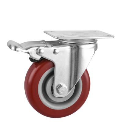 China PIVOT Shelf Casters 4 Inch / 100 Mm Medium Red Silent Caster Wheel With Brake for sale