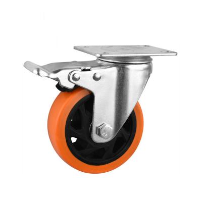 China PIVOT Silent Wheels 3 Inch Medium Orange Caster With Double Brake for sale