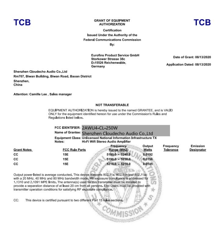 FCC - Shenzhen Cloudecho Audio Co., Ltd.