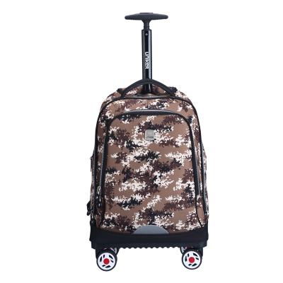 China Wholesale UNIKER Water Repellent Girls Backpack Trolley Camouflage Boys Trolley Backpack Trolley Bag For Students for sale