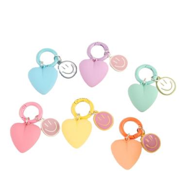 China New Cute Cartoon Heart Pendant Key Chain Eco-friendly Smiling Face Metal Ring Key Accessories Bag Accessories for sale