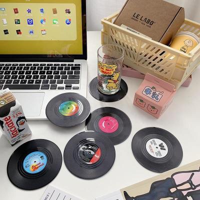 China Creative Eco-friendly Vintage Retro Cup Home Decor CD Pads Plastic Vinyl Record Coasters Cup Mats Table Placemat Black for sale