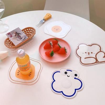 China Creative High Temperature Coaster Stocked Cartoon Insti Household Cup Table Mat Acrylic Single Bowl Anti-hot Anti-skid Mat for sale