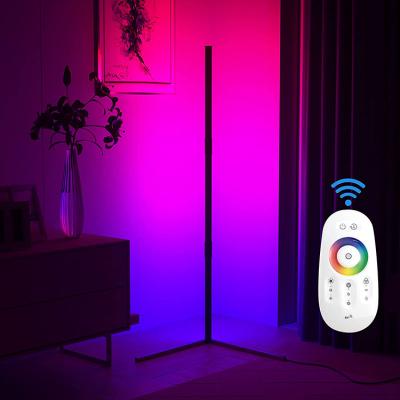 China Modern Simple Aluminum Living Room Bedroom Aluminum Vertical Corner Floor Standing Lamp RGB Conner Floor Lamp Remote Control for sale