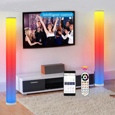 China Dropshipping APP Remote Controlled Colorful Atmosphere Modern Nordic Colorful RGB LED Light Remote Cylinder Floor Lamps For Living for sale