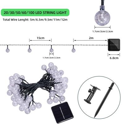 China Pretty New Solar String Light Crystal Ball Solar String Light Outdoor Decoration Lights 10m Garden Decoration 50leds 1.7cm Diameter For Outdoor Use for sale