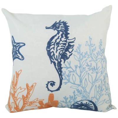 China New Embroidery Navy Luxury Cotton Cover Cushion Cover Ocean Cotton Design Folded Pillow Case for sale