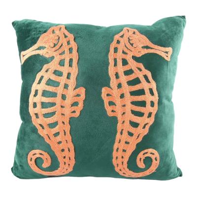 China New Ocean Marine Cotton Embroidery Cushion Cover Luxury Cushion Cover Folded Design Pillow Case for sale