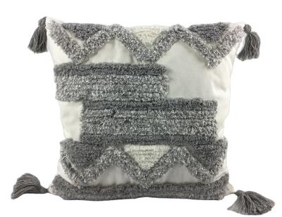 China Decorative Hand Folded Plaid - Boho Woven Embellished White Cotton Cushion Cover for sale