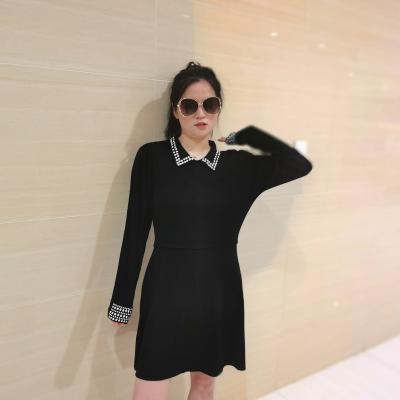 China new Anti-wrinkle summer and autumn fashion black square professional collar lady shirt dress for sale