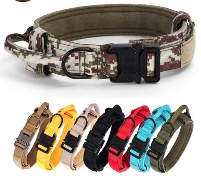 China Sustainable Adjustable Military Training Nylon Airtag Dog Collar with Handle and Heavy Duty Metal Buckle for sale