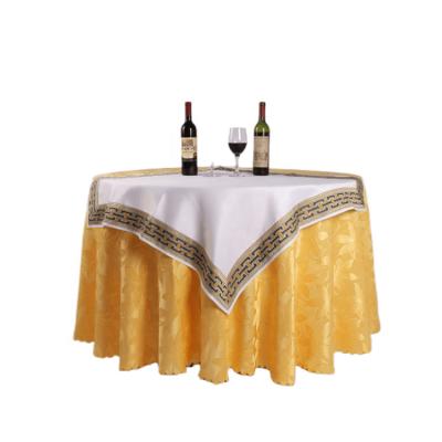 China Other double hotel wedding tablecloth restaurant white plain round table jacquard tablecloth for sale