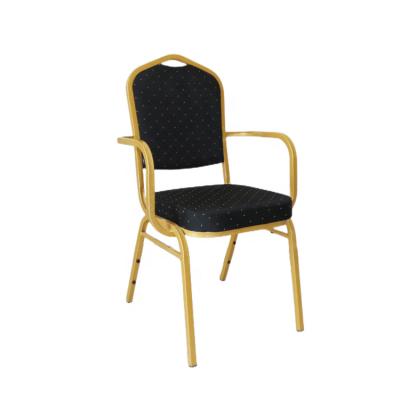 China Modern Comfortable Design Crown Steel Frame Fabric Back Banquet Dining Chair With Armrest for sale