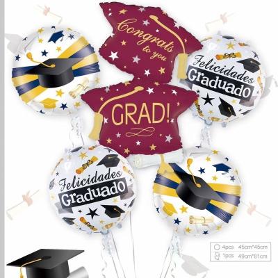 China New Arrival 5pcs Graduation Disposable Foil Eco-friendly Balloon Set For Congratulations Graduate Balloons Party Decoration Globos Balloon Set for sale