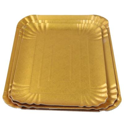 China Hot Sale Silver Greaseproof Matte Rose Gold Iridescent Foil 201503 Matte Rectangle Cake Boards Cake Tray Paper Plate Shiny Gold Sales for sale