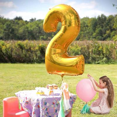 China Eco - Friendly Gold Helium Foil Birthday Party Balloon Number 2 Balloons For Decorums for sale