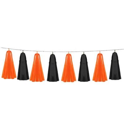 China Eco-friendly Halloween Black Orange Braid Metallic Foil Fringe For Booth Props Decorations for sale