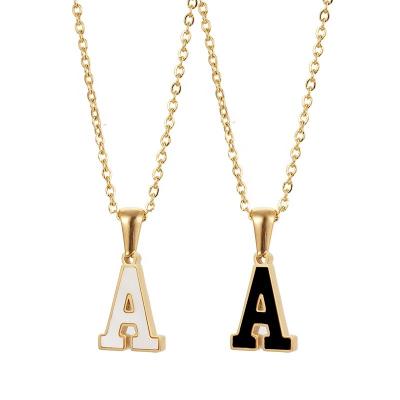 China Wholesale Shell Letter Women Collars Stainless Steel 26 Hypoallergenic White Link A-Z Initial Pendants Cuban Gold Chains Necklace for sale