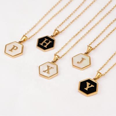 China New Fashion Halskette Vergold Jewelry Hexagon Initial Letter Stainless Steel Hypoallergenic 18K Gold Plated Necklace for sale