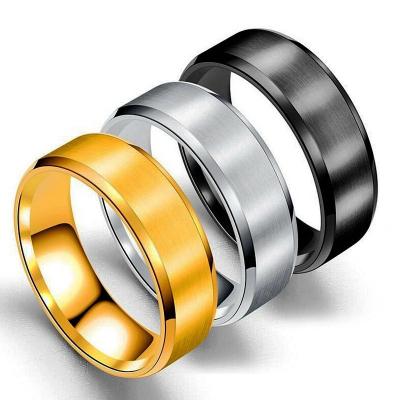 China Wholesale Custom Titanium Gold Plated Men's High Polished Rings Jewelry Stainless Steel Wedding Band 18K Tungsten Carbide for sale