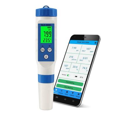 China Factory Price 5 pH Meter in 1 PH/EC/TDS/Salinity/Temperature Tester Operated by App Mobile Smart pH Meter with Blue Tooth OW-BLE9909 for sale