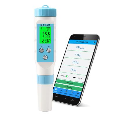 China Blue Tooth Water Temperature Quality Controller Smart Blue Tooth EC PH Hydroponics Raising EC And PH Temp 3 In 1 Meter for sale