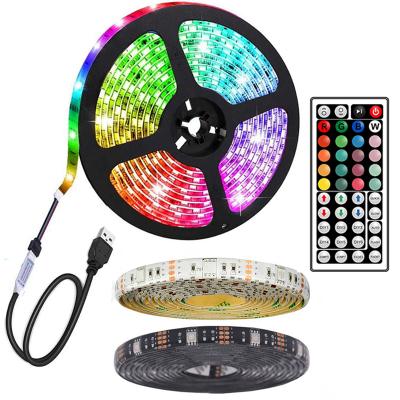 China 5050 PCB 5050 DC5V IP20 IP65 RGB Flexible Black White USB TV Backlight Kit Desktop Led Strip Lights With 24/44 Keys IR Remote Controller for sale