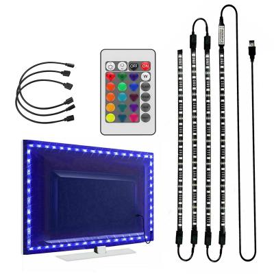 China Hotel 30Leds/M Backlight 4 x 50CM Black PCB 5V RGB Remote USB 5050SMD LED TV LED Backlight Strip Light kit for TV Computer Lamp for sale