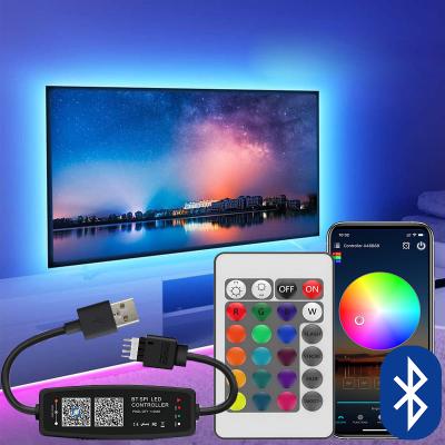 China LANDSCAPE 5M 5V USB LED Strip With Mic Blue Tooth APP Smart Flexible Strip RGB 30LEDs/M Black PCB For TV Backlight Home Decor for sale