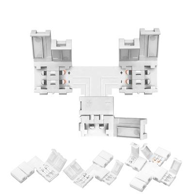 China LED Strip Light Connectors 2 Pins 10mm Width Solderless Strip Light Connector, T-intersection 3 Ways Driver, Connecting Clips For Single Color LED Strips for sale