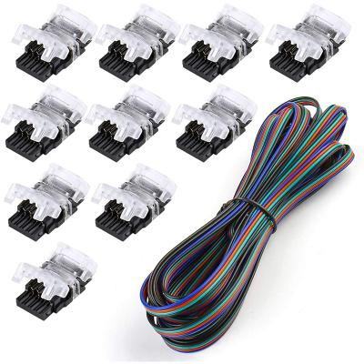 China LED Strip Light Connectors 4 Pin LED Strip Light Connectors Waterproof 10mm RGB 5050 LED Strip Lights Non-Waterproof Connector Strip To Wire Connector for sale