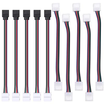 China LED Strip Light Connectors RGB LED Strip Light Angle Connectors 4-Pin 10mm Solderless Wide Strip To Strip (Strip To Power Adapter) Jumper Extension Wire for sale