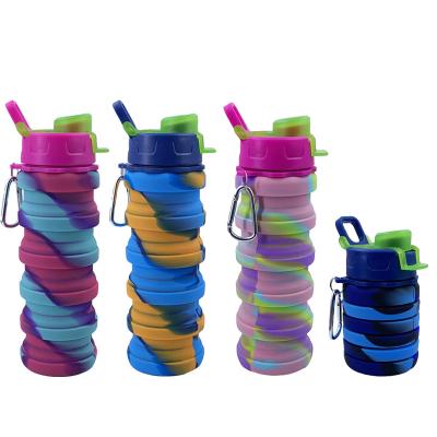 China Hot Selling 2021 Viable Hot Collapsible Sports Silicone Color Camouflage Water Bottle With Lid for sale