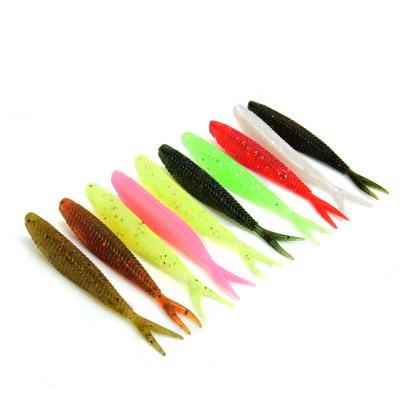 China Bionic Realistic Plastic Bifurcated Tail Attraction FishingLures 60mm Amazon 10 Soft Fish Colors Silicon Artificial Double Soft Bait for sale