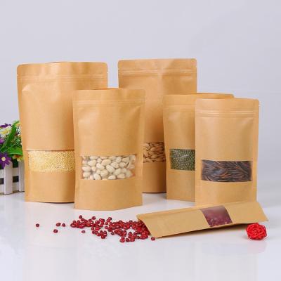 China Reusable Recycle Stand Up Kraft Paper Bag With Window Stand Up Kraft Paper Pouch for sale