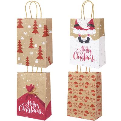 China Brown Recycled Recyclable Paper Bags Gift Wrapping Materials Christmas Wrapping Paper Takeaway Food Bag Shop Shopping Bag With Rope Handle for sale