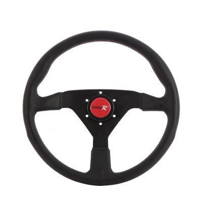 China Amazon Hot Sale 350mm Black Classic Leather Car Steering Wheel Microfiber Universal Sports Steering Wheel for sale